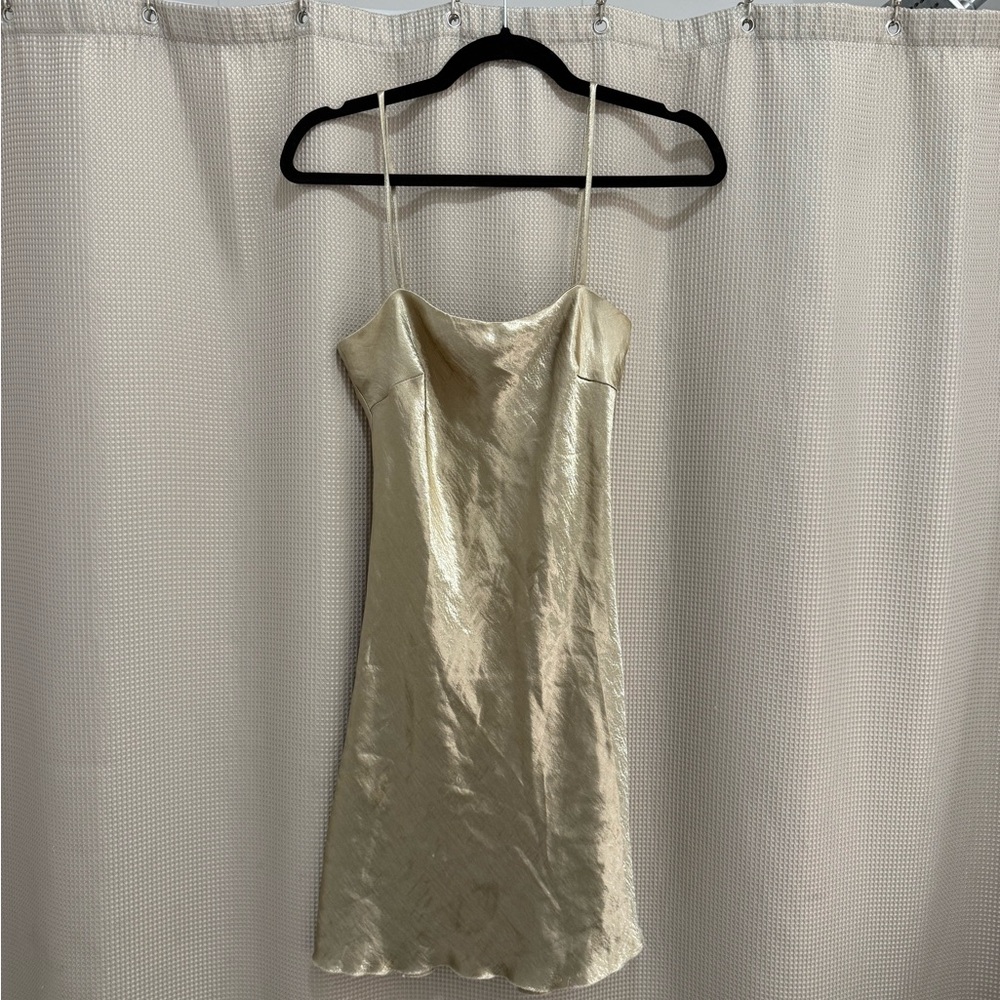 Skylar + Madison Metallic Gold Satin Slip Dress